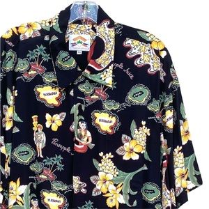 PINEAPPLE JUICE mens Hawaiian shirt vintage XL black floral islands surfer print